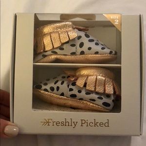 Brand New Freshly Picked Dalmatian Moccs. Size 2.